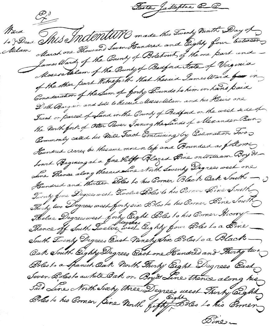 Moses Milam Purchase Deed 29 MAR 1784